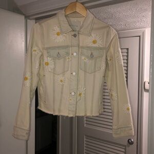 BLANKNYC Cream Daisy Embroidered Jean Jacket